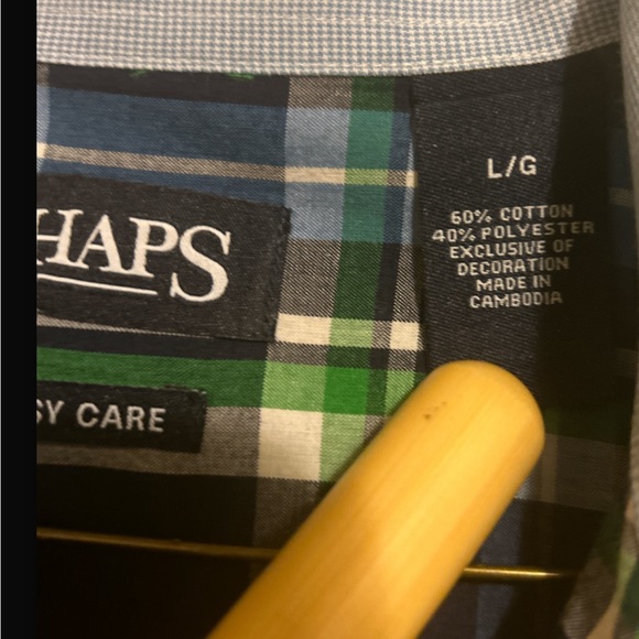 Chap's Men's  Large Shirt Long Sleeved Blue Plaid Easy Care Good Condition NOTE - Picture 8 of 8